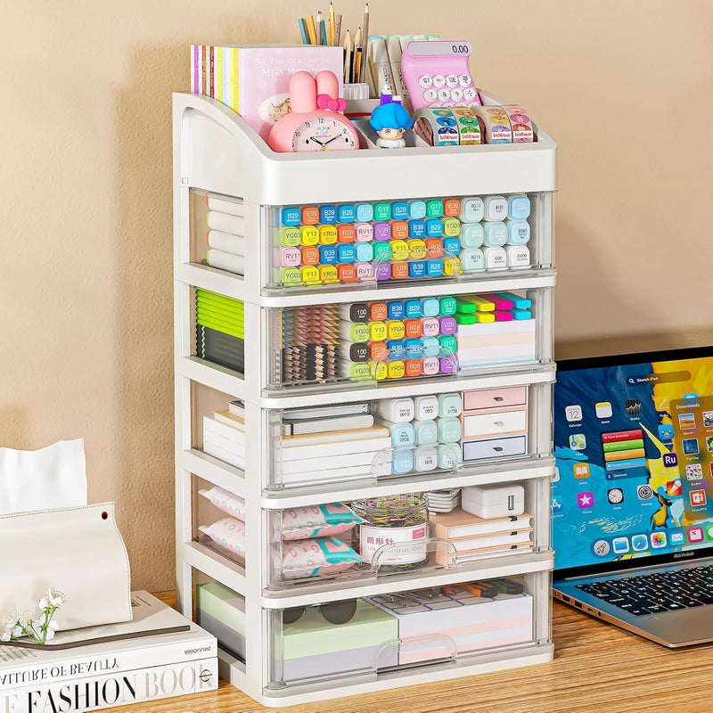 ORGIDOL Desk Organizer with Drawers, 5 Drawers Storage Organizer, Desktop Storage Drawers for Office Supplies, Plastic Stationary Organizer, Makeup Organizer, Desk Storage Box for Office, School, Home - Image 5
